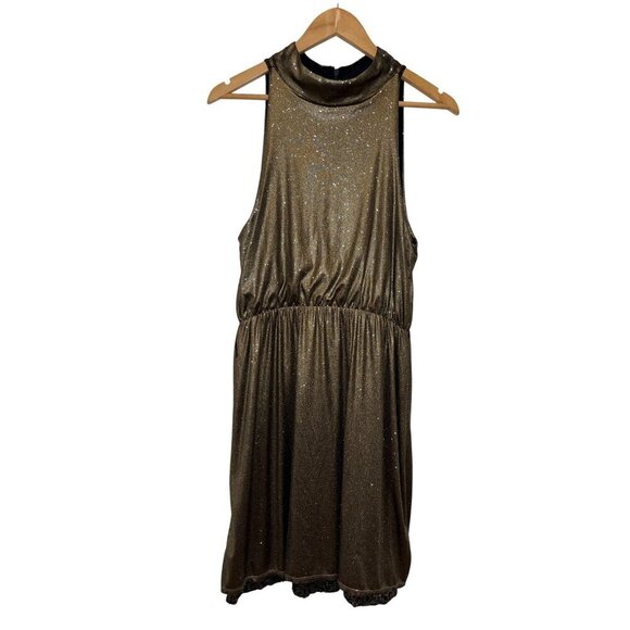 Alice + Olivia Estelle Gold Shimmer Sequin Dress Medium - Picture 2 of 10